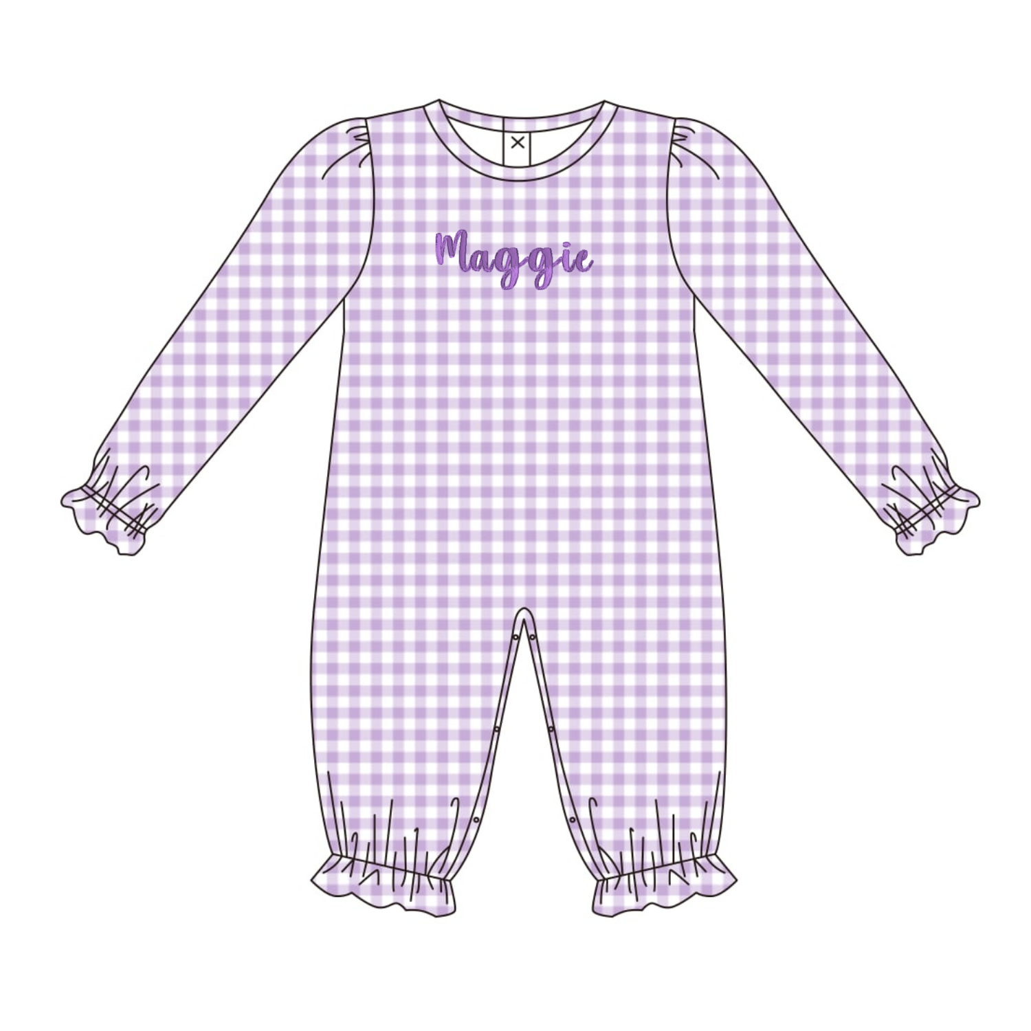 Heirloom Gingham Girls Violet Romper with Monogram - ETA DECEMBER
