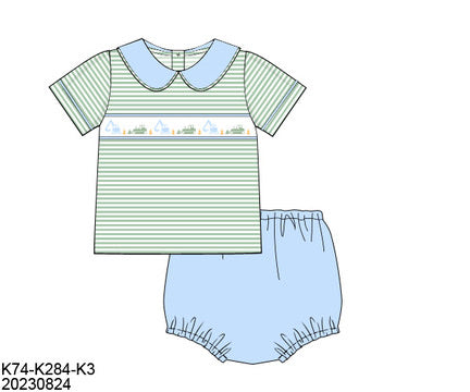 Smocked Bulldozer Boys Bloomer Set