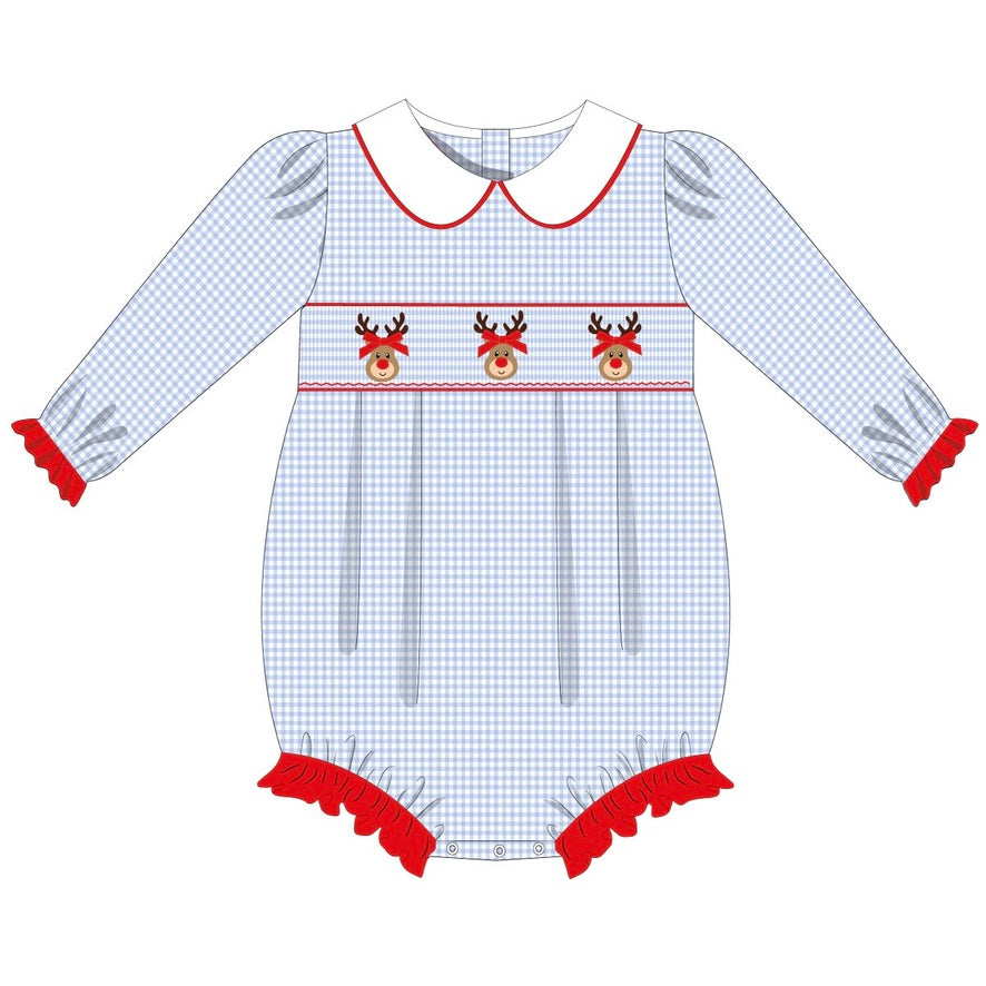 Reindeer Kisses Smocked Girls Bubble - ETA OCTOBER