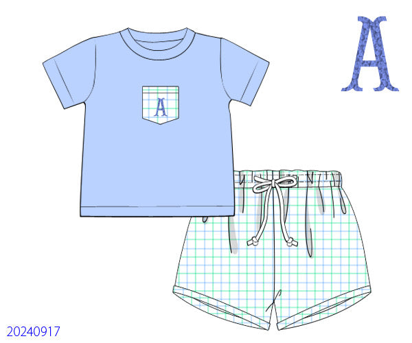 Blue/Green Gingham Boy Short Set