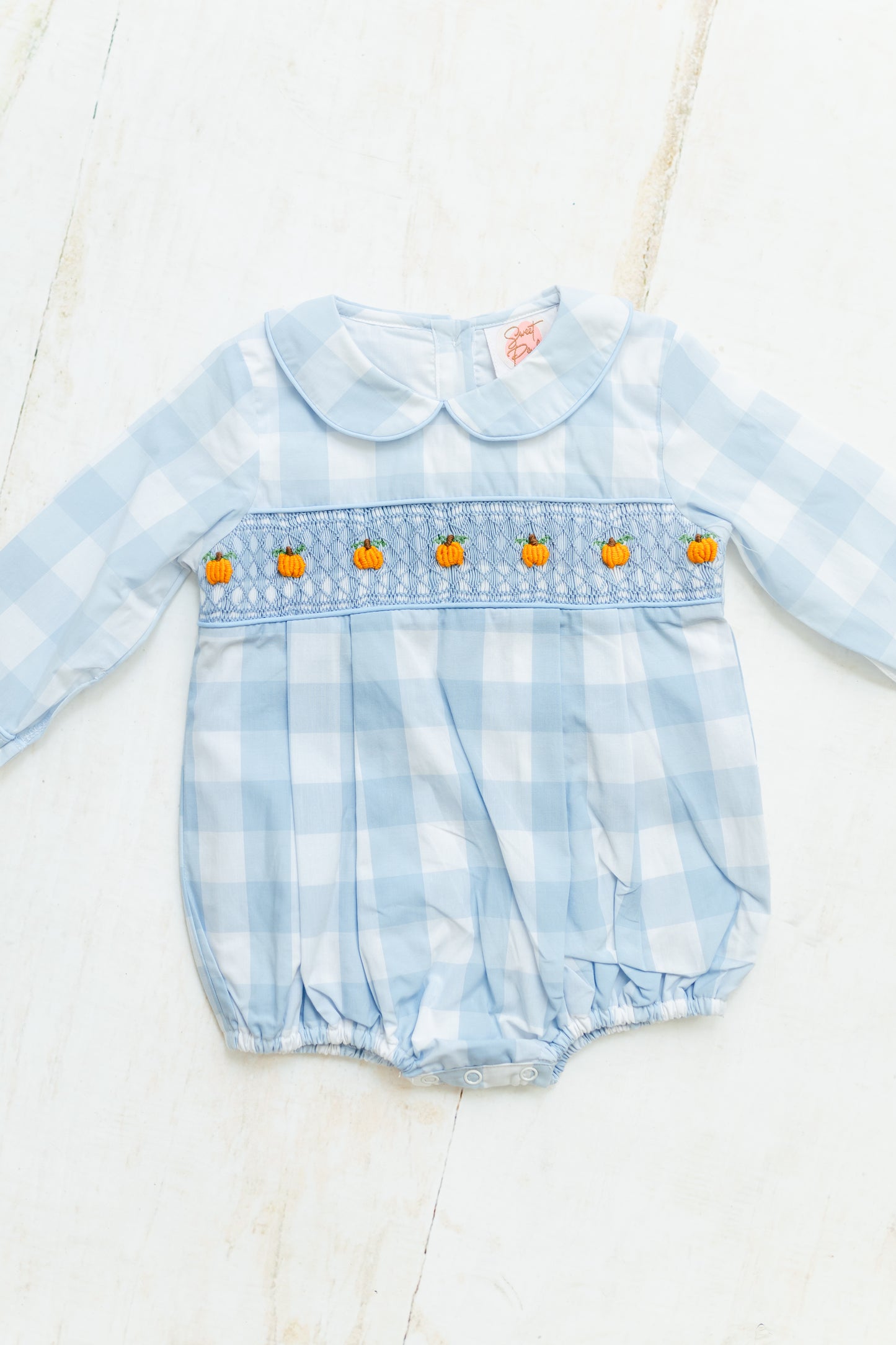 Gingham Smocked Pumpkins - Boy Bubble