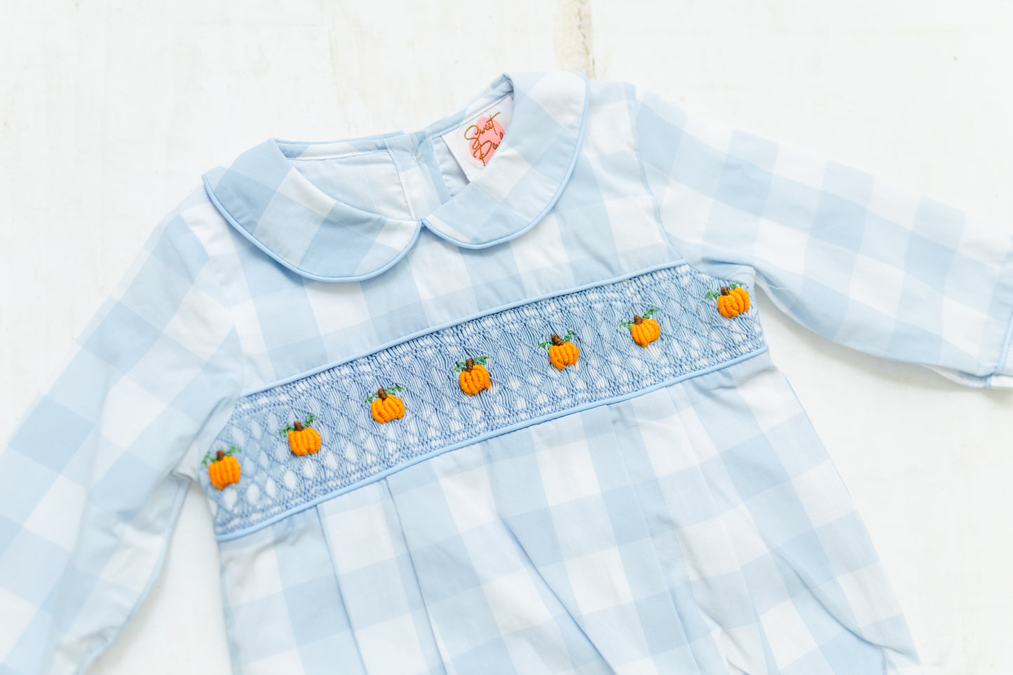 Gingham Smocked Pumpkins - Boy Bubble