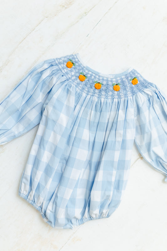 Gingham Smocked Pumpkins - Girl Bubble