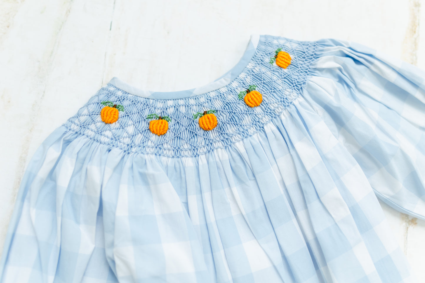 Gingham Smocked Pumpkins - Girl Bubble