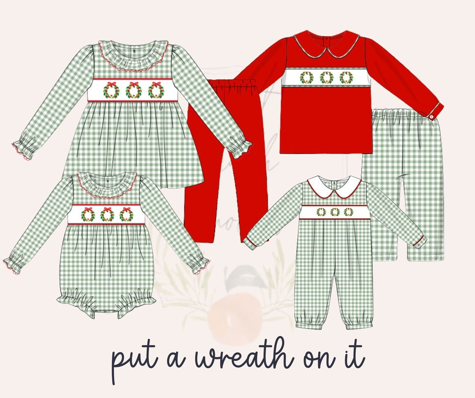 Put a Wreath On It Smocked Romper