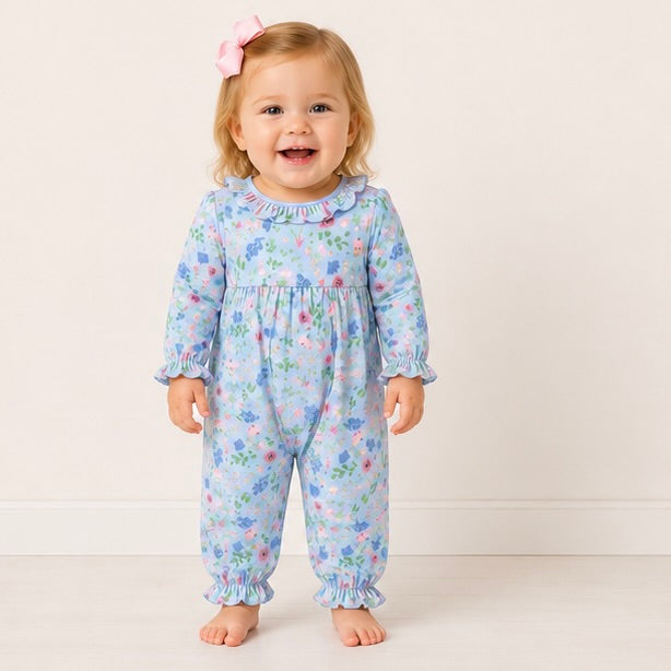 Winter Time Blues Girls Multicolor Floral Romper - ETA DECEMBER