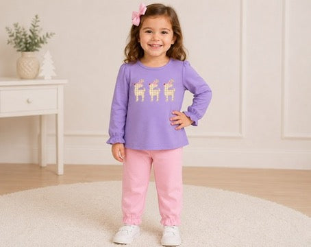 Purple Gingham Reindeer Long Sleeved T-Shirt - ETA OCTOBER