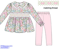 Fancy Florals Smocked Girls Pant Set