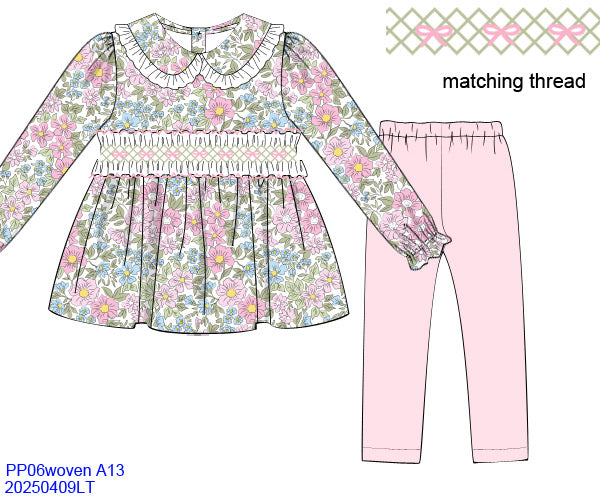 Fancy Florals Smocked Girls Pant Set