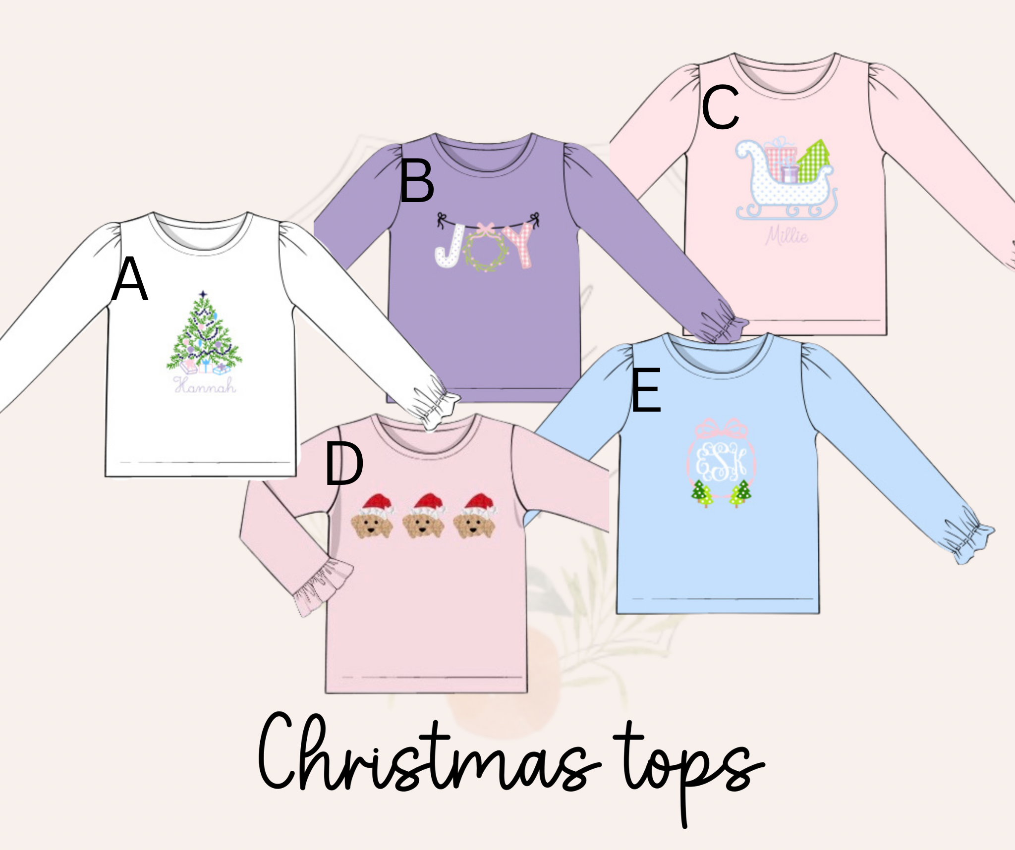 Christmas Tree Monogrammed Name Girls Top