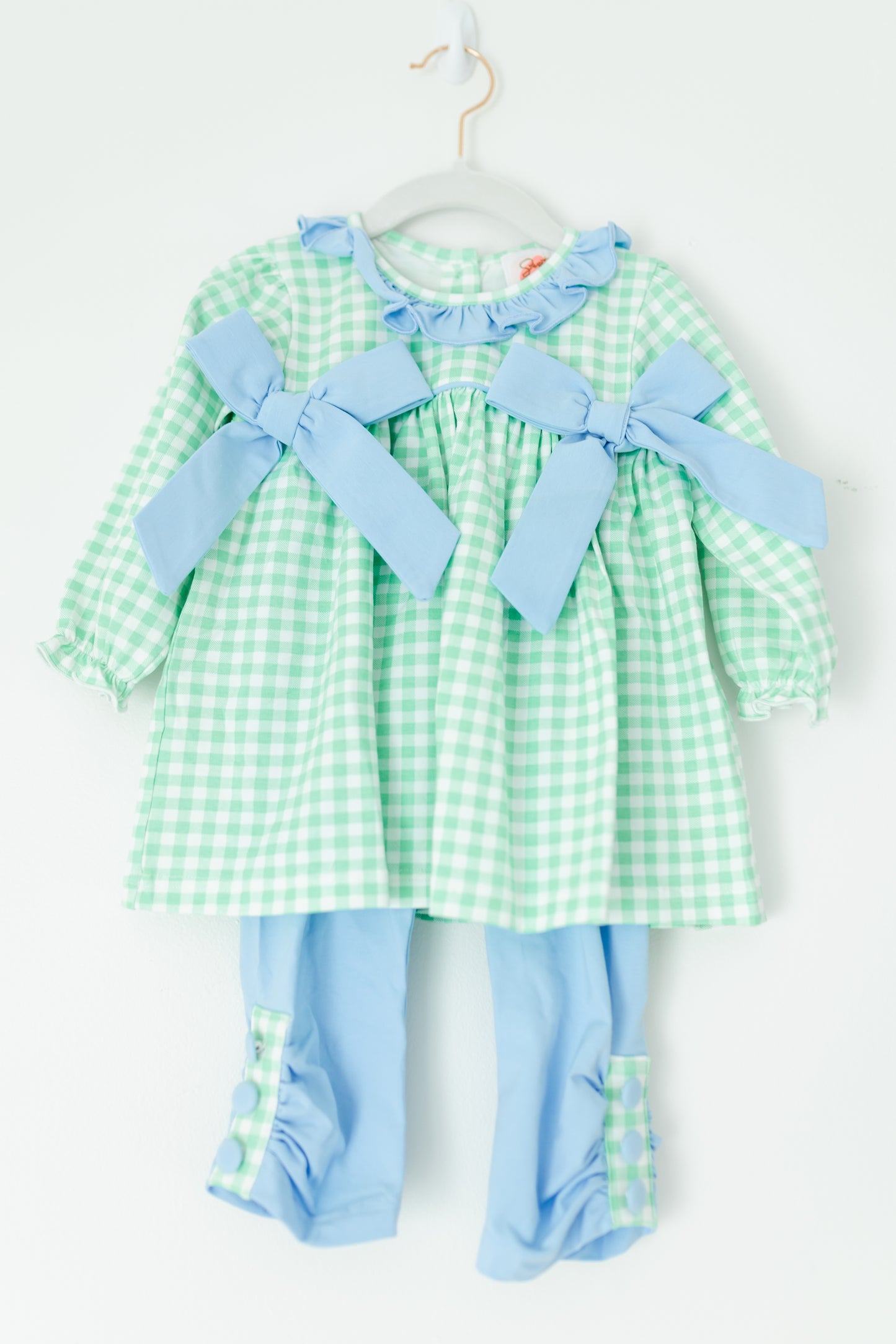 Gingham Gang Girl Mint Pant Set