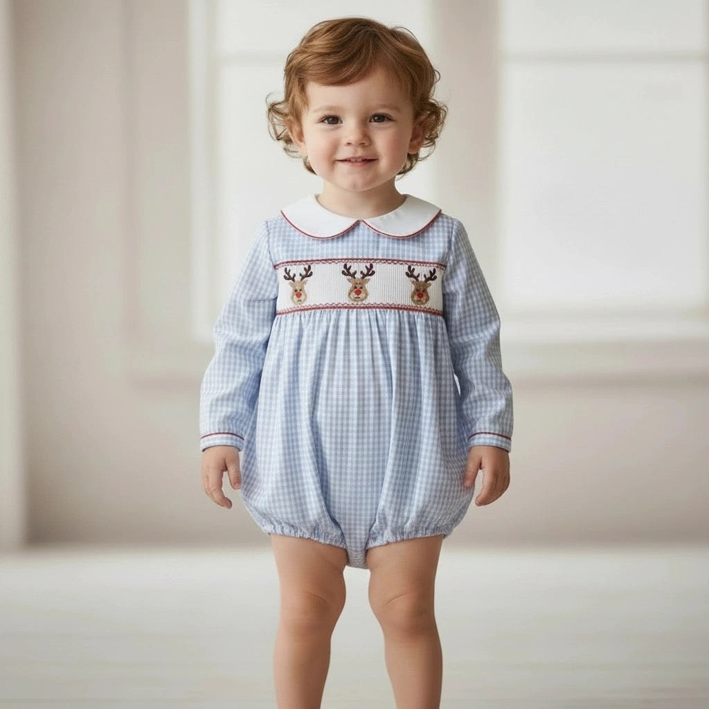 Reindeer Kisses Smocked Boys Bubble - ETA OCTOBER