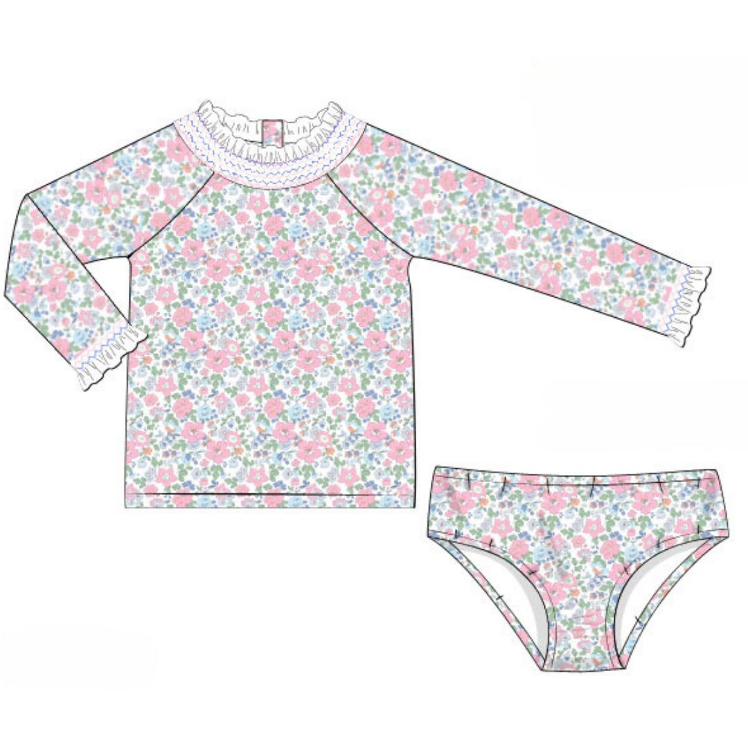 Easter Pre-Order Floral Fun in the Sun 2-Piece Rashguard Swimwear Set
