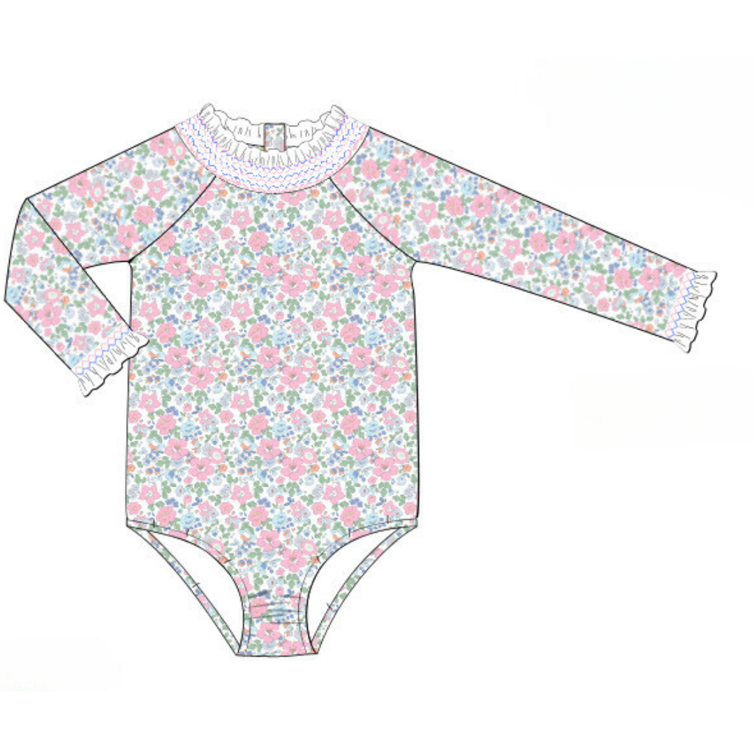 Floral Fun in the Sun Rashguard One-Piece Swimwear