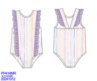 Pastel Stripe Swimmies Ruffled One-Piece Swimsuit