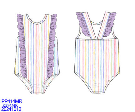 Pastel Stripe Swimmies Ruffled One-Piece Swimsuit