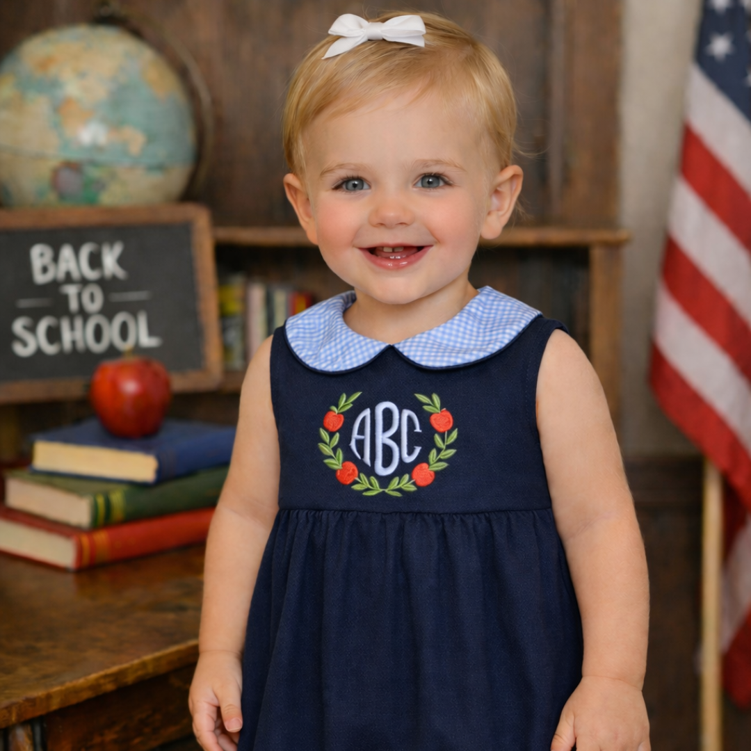 Back to School Navy & Gingham Girls Bubble - ETA JULY