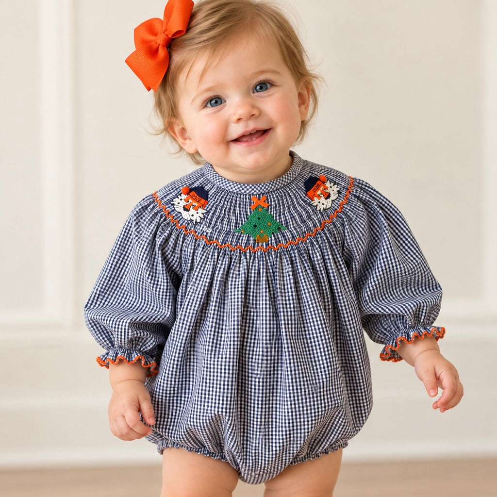 Officially Licensed An Aubie Claus Christmas Smocked Girls Bubble