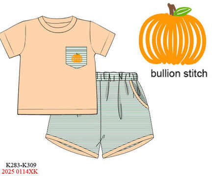 Pumpkin Stripes Boys Shorts Set