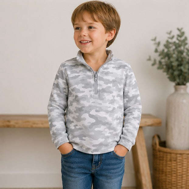Sweet Peach Gray Camo Quarter Zip - ETA DECEMBER