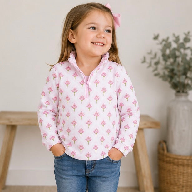 Sweet Peach Pink Floral Quarter Zip - ETA DECEMBER