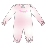 Heirloom Gingham Girls Pink Romper with Monogram - ETA DECEMBER