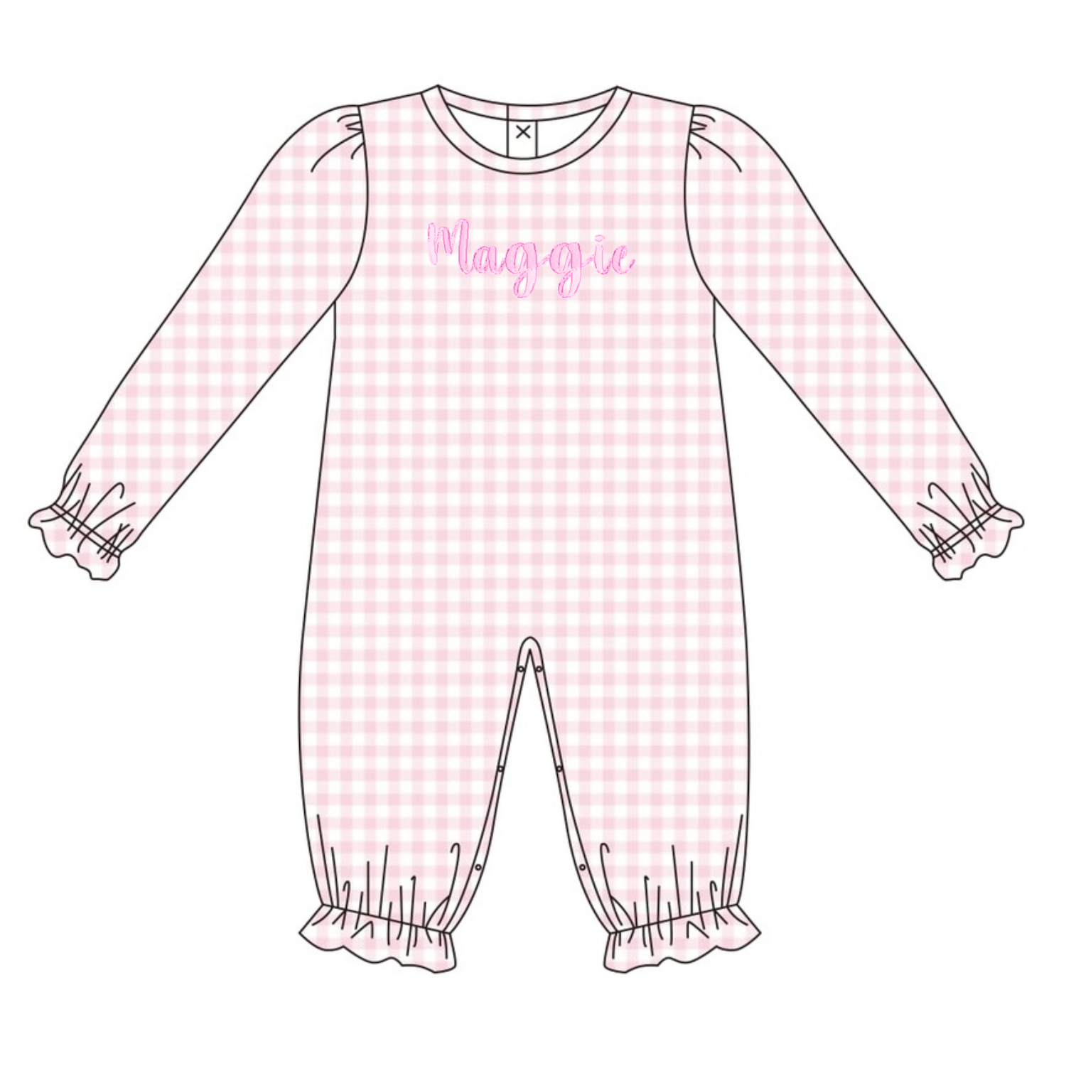 Heirloom Gingham Girls Pink Romper with Monogram - ETA DECEMBER