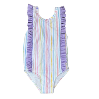 Pastel Stripe Swimmies Ruffled One-Piece Swimsuit