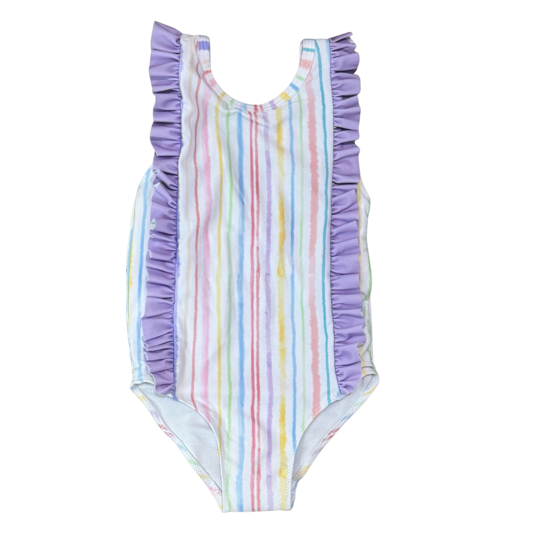 Pastel Stripe Swimmies Ruffled One-Piece Swimsuit