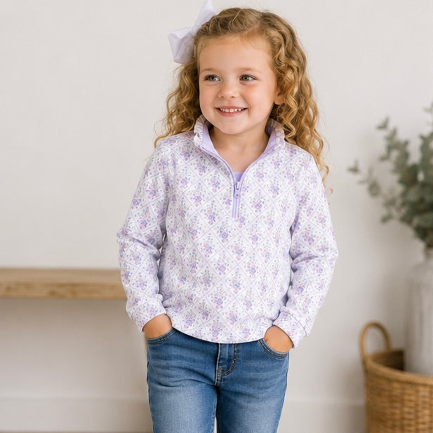 Sweet Peach Violet Floral Quarter Zip - ETA DECEMBER