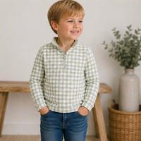 Sweet Peach Green Gingham Quarter Zip - ETA DECEMBER