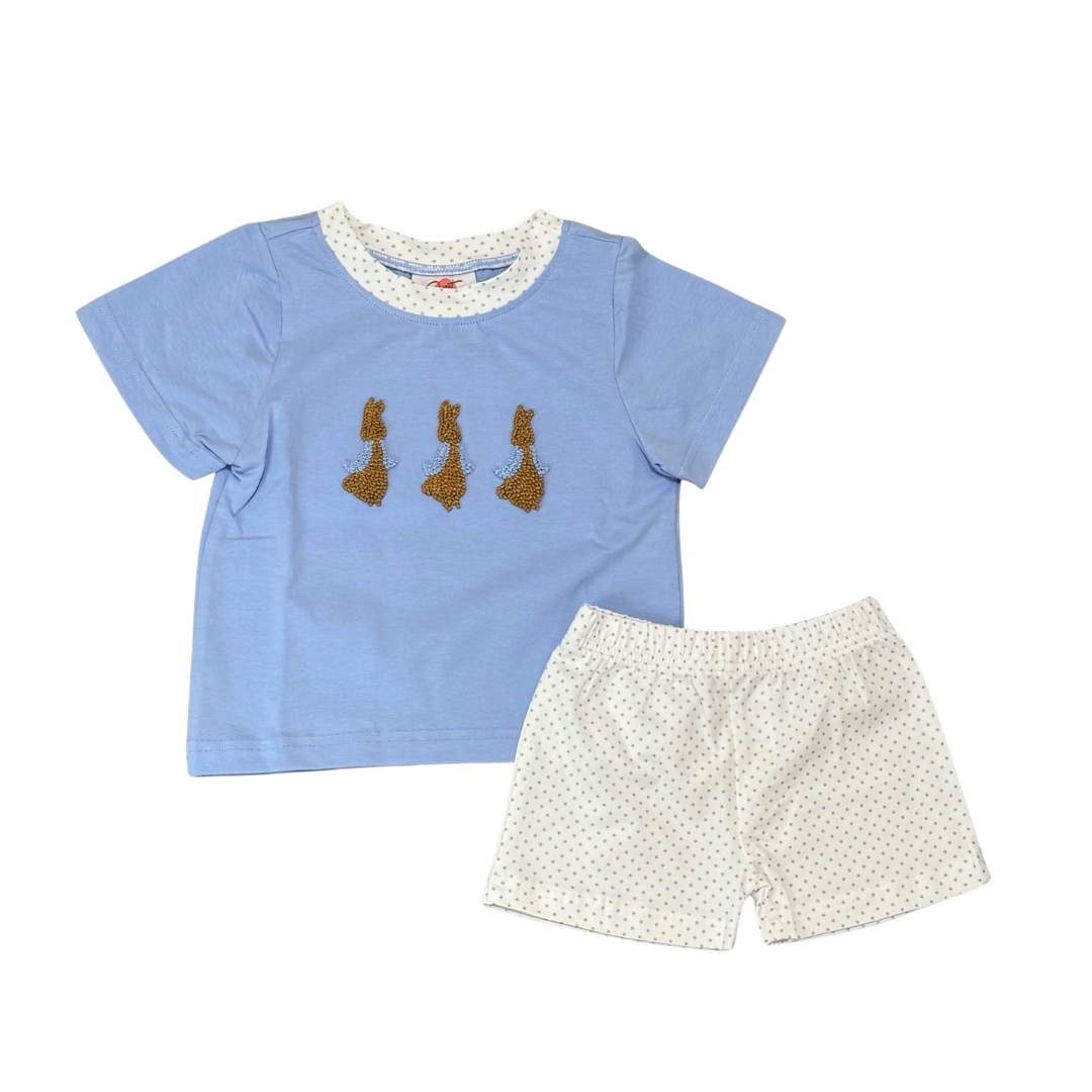 French Knot Bunny Collection - Blue Short Set
