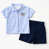 Back to School Navy & Gingham Shorts Set - ETA JULY