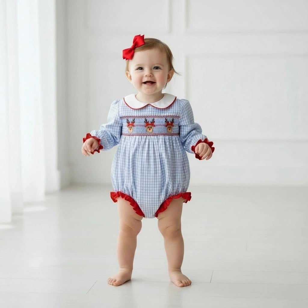 Reindeer Kisses Smocked Girls Bubble - ETA OCTOBER