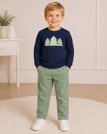 Navy Christmas Trees Long Sleeved T-Shirt - ETA OCTOBER