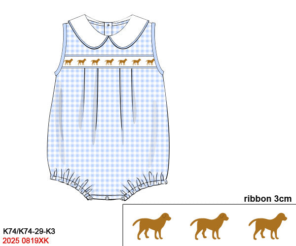 Blue Gingham Ribbon Stitched Dog Boys Bubble