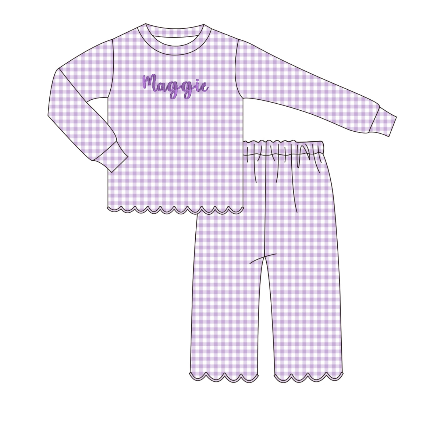 Heirloom Gingham Girls Violet Set with Monogram - ETA DECEMBER