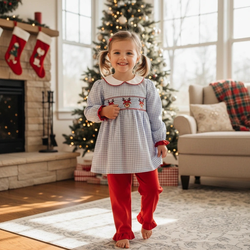 Reindeer Kisses Smocked Girls Set - ETA OCTOBER
