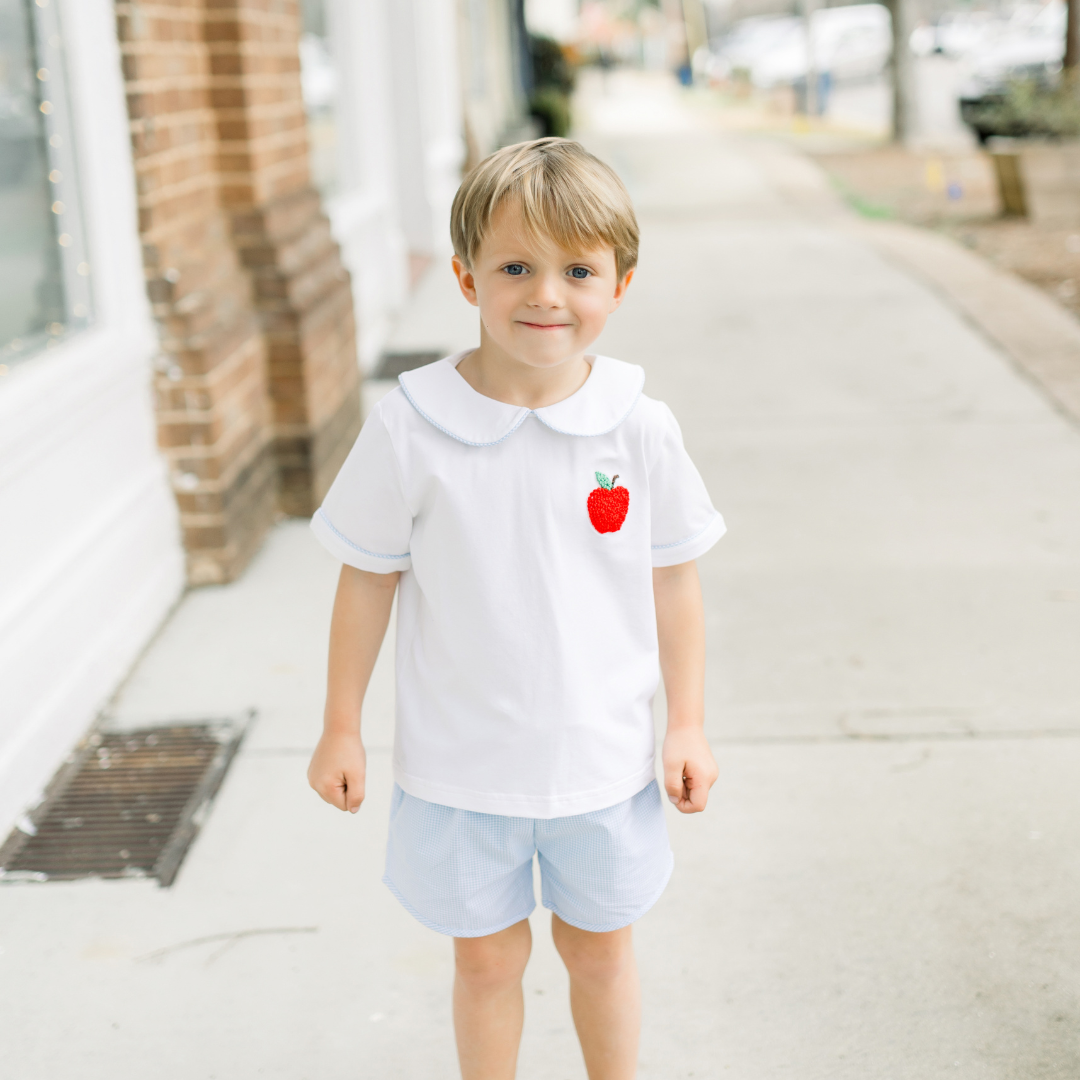 French Knot 101 Boys Apple Shorts Set