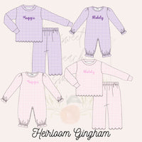 Heirloom Gingham Girls Violet Set with Monogram - ETA DECEMBER