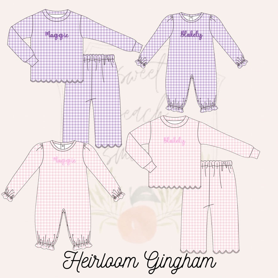 Heirloom Gingham Girls Violet Set with Monogram - ETA DECEMBER
