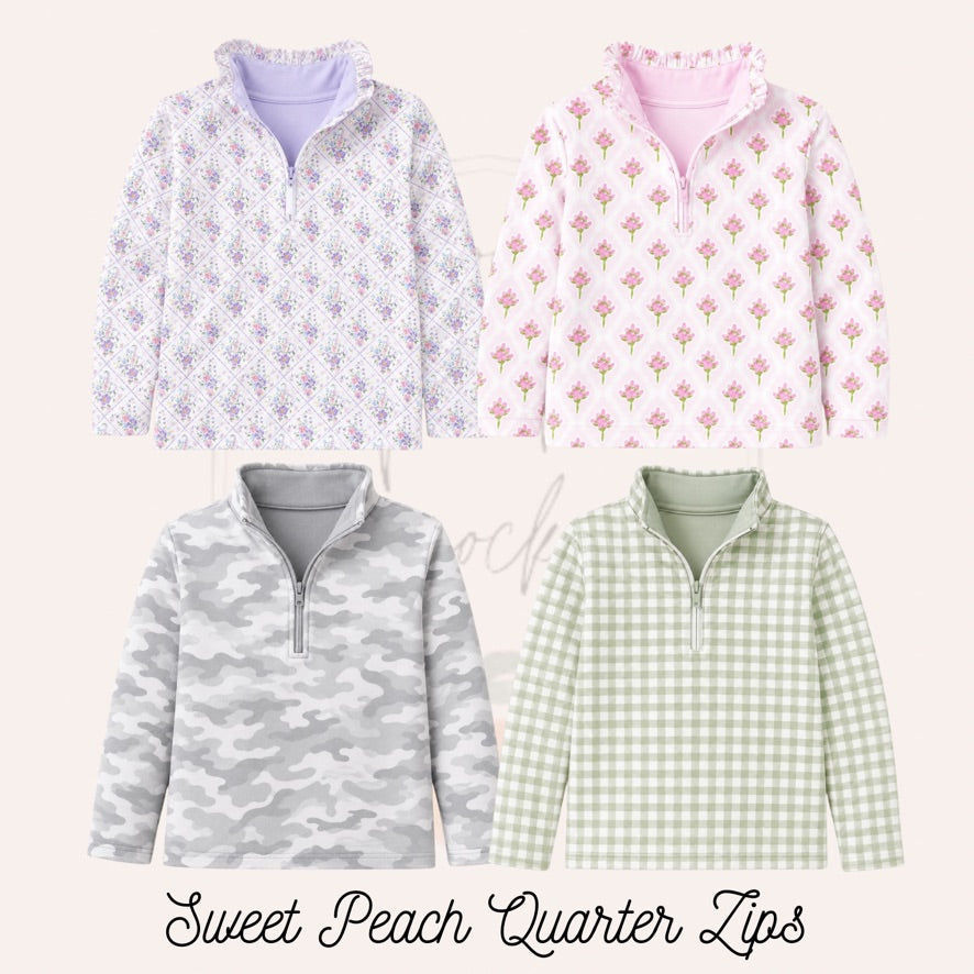 Sweet Peach Green Gingham Quarter Zip - ETA DECEMBER