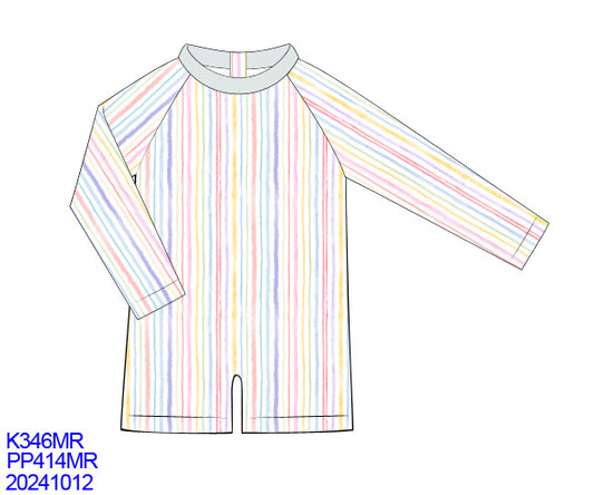 Pastel Stripe Baby Boy Rashguard Romper Swimsuit