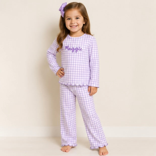 Heirloom Gingham Girls Violet Set with Monogram - ETA DECEMBER