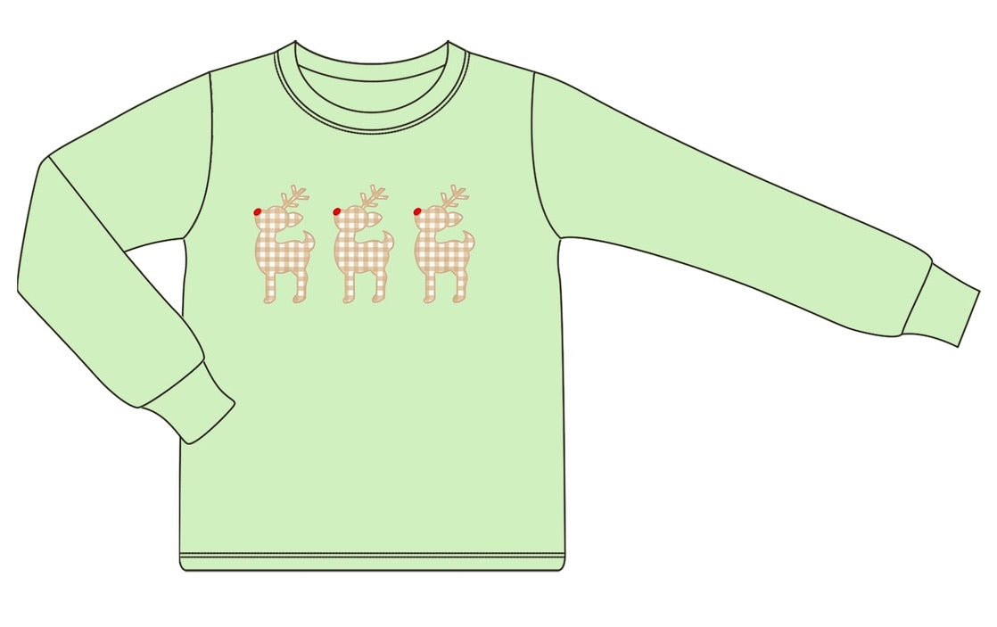 Green Gingham Reindeer Long Sleeved T-Shirt - ETA OCTOBER