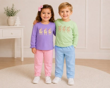 Green Gingham Reindeer Long Sleeved T-Shirt - ETA OCTOBER