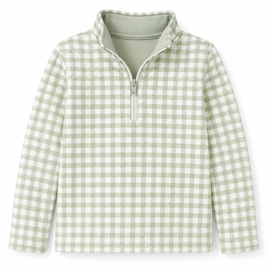 Sweet Peach Green Gingham Quarter Zip - ETA DECEMBER