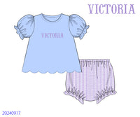 Blue/Purple SeerSucker Girl Bloomer Set