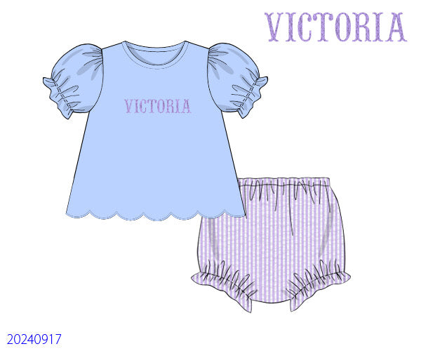 Blue/Purple SeerSucker Girl Bloomer Set