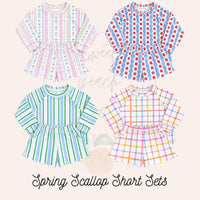 Spring Scallop Shorts Set in Green Stripe - ETA MARCH